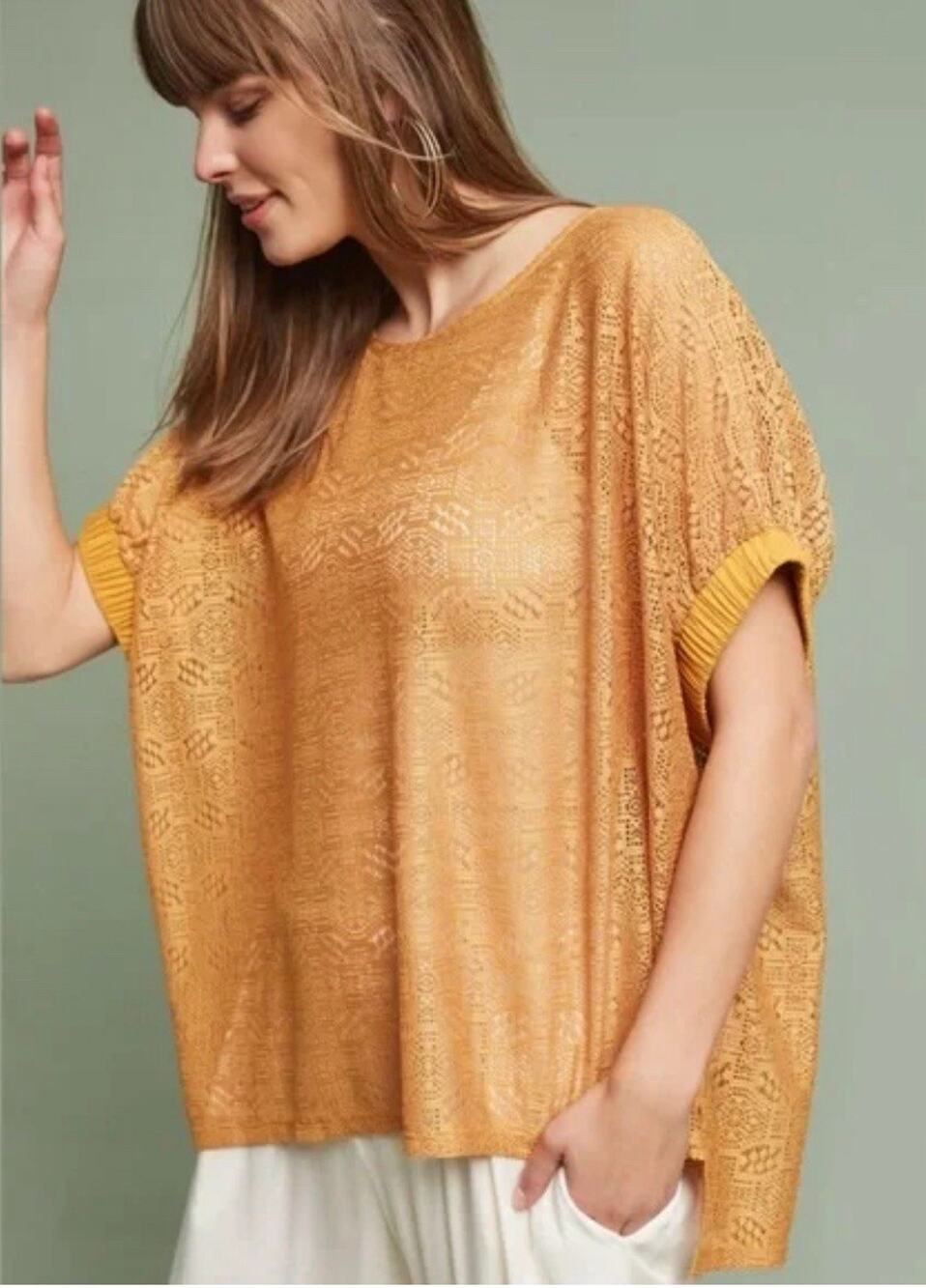 Anthropologie Akemi + Kin Bratton Yellow Gold Lace Oversized Top XS Small